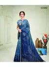 Blue Metallic Value Addition Swarovski Work Crystals Party Wear Silk Saree 11502